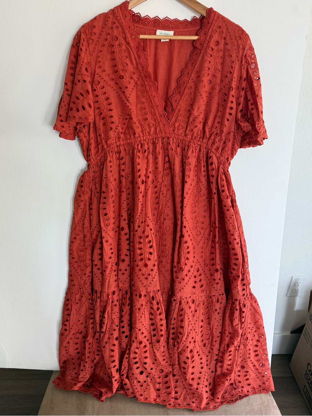 SUNDANCE Eyelet V-Neck Dress